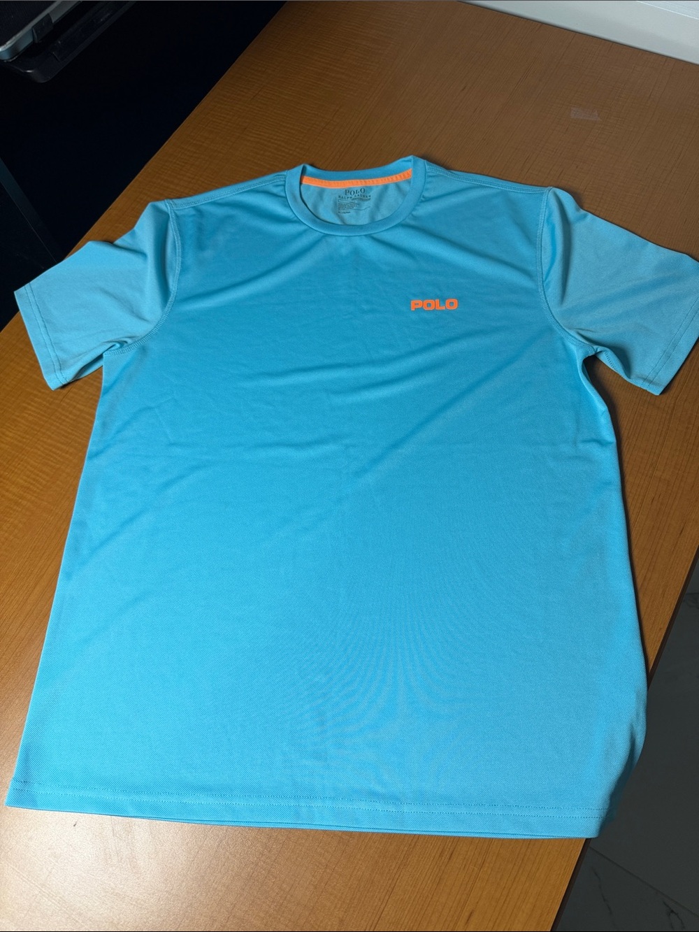 Polo by Ralph Lauren Aqua Crewneck Tee with Orange Logo